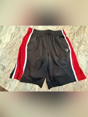AND1 Basketball Shorts Large Black Red Mesh Athletic Gym Shorts
